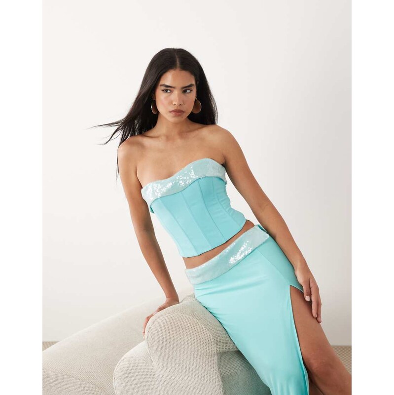 Tiger Mist Charlyze bandeau sequin trim lace up corset top co-ord in 115546920