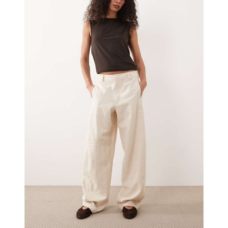 JDY embroidery details barrel jeans in ecru-White