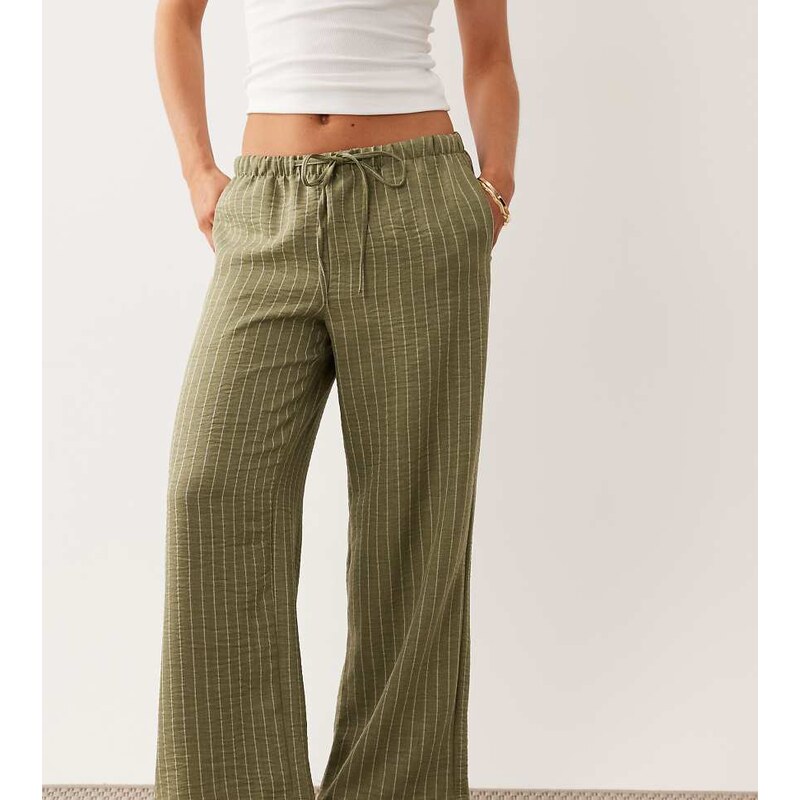 JDY Petite wide leg trousers in green stripes