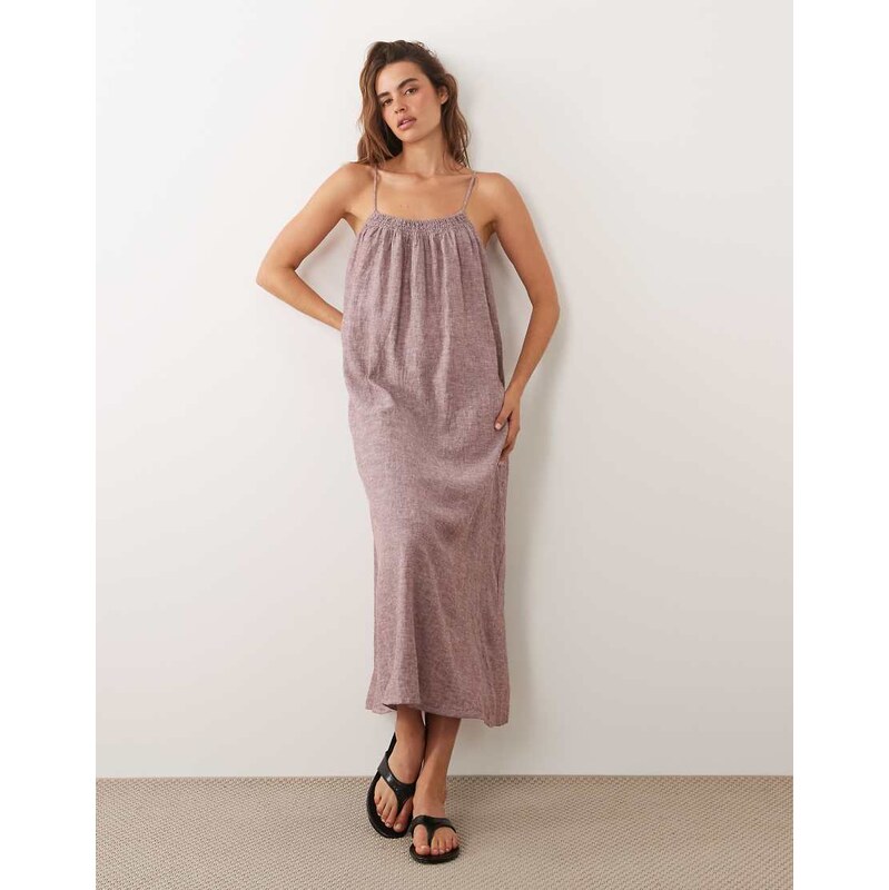 JDY linen blend cami midaxi dress in dark red