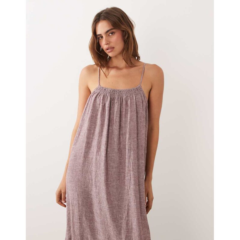 JDY linen blend cami midaxi dress in dark red