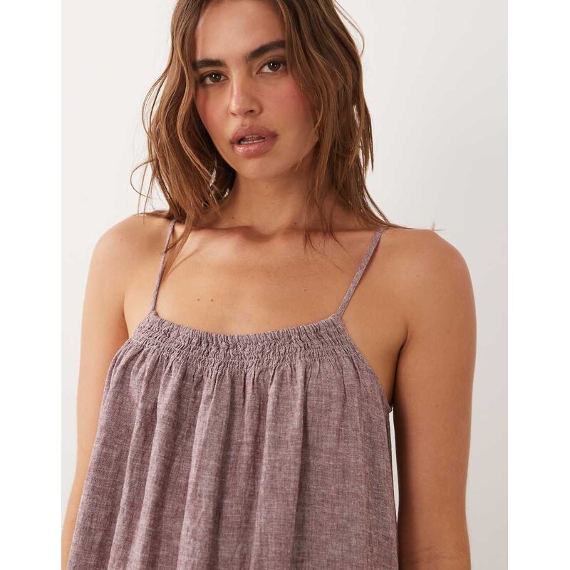 JDY linen blend cami midaxi dress in dark red
