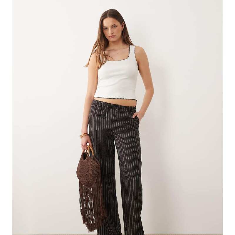 JDY Tall wide leg trousers in brown stripes 115546952
