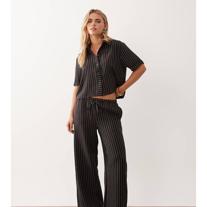 JDY Petite wide leg trousers co-ord in brown stripes