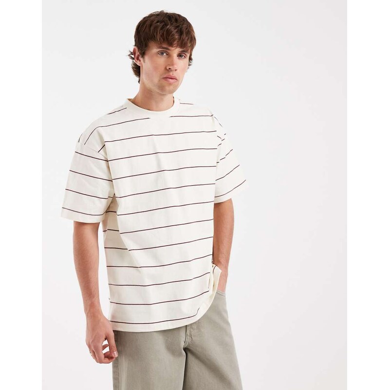 Cotton On box fit T-shirt in cream stripe-Multi