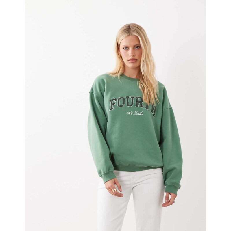 4th & Reckless cotton borg logo sweatshirt in washed green 115546964