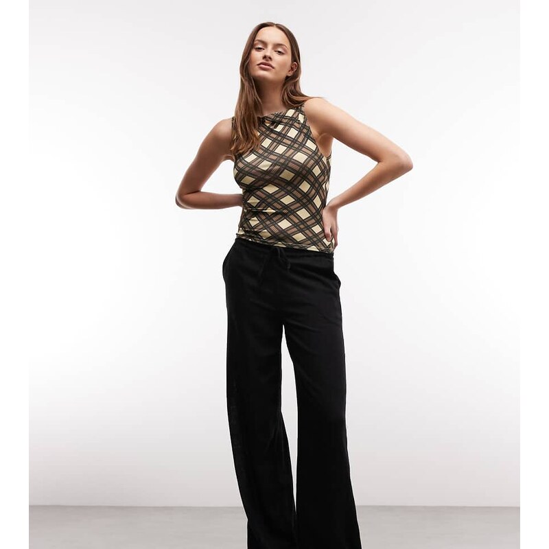 Noisy May Tall linen mix trouser in black