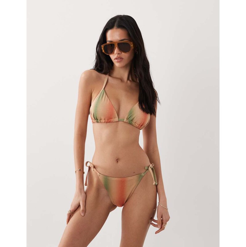 New Look ombre tie side bikini bottoms in green pattern 115546994