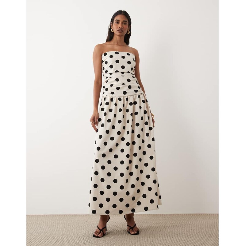 4th & Reckless contains linen bandeau ruched drop waist maxi dress in 115547031
