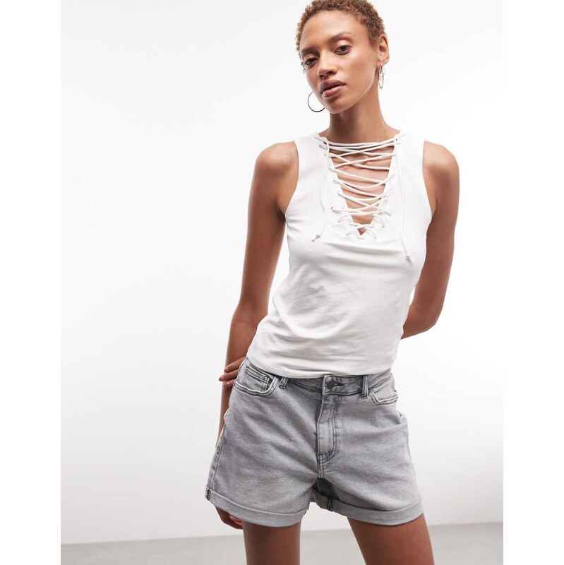 Weekday festival v neck strap detail top in white