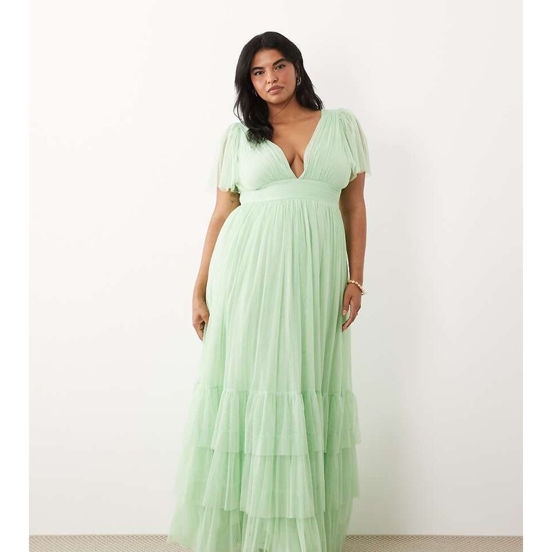 Lace & Beads Plus Bridesmaid Madison smocked flutter sleeve