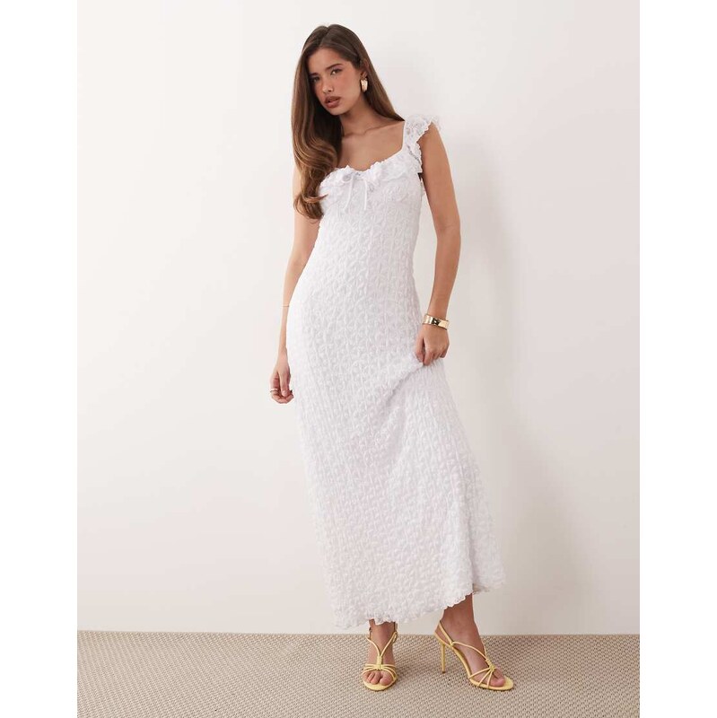 Gina Tricot frill lace maxi dress in white