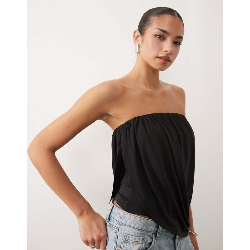 ASOS DESIGN slinky asymmetric drape bandeau top in black