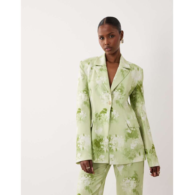 ASOS LUXE co-ord tailored blazer in light green blurred floral-Multi 115547051