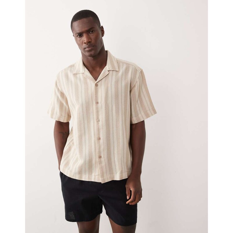 ONLY & SONS short sleeve relaxed fit knit shirt in tonal cream