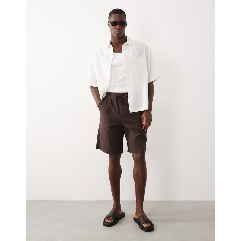 ONLY & SONS wide fit short with linen in chocolate-Brown