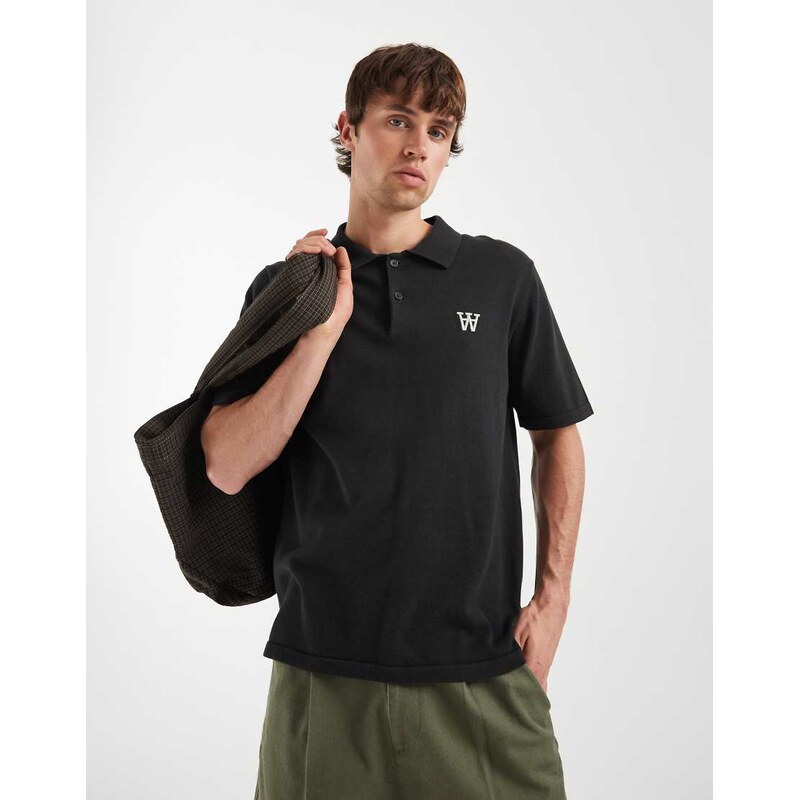 Double A By Wood Wood 100% cotton Mikkel polo in black