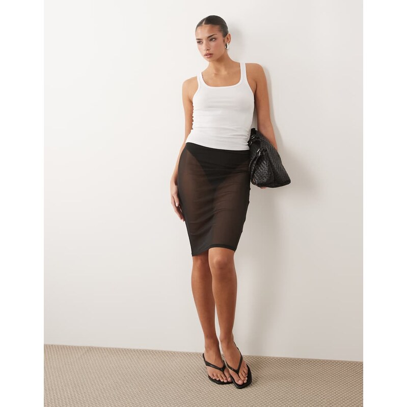 ASOS DESIGN sheer mesh midi skirt in black