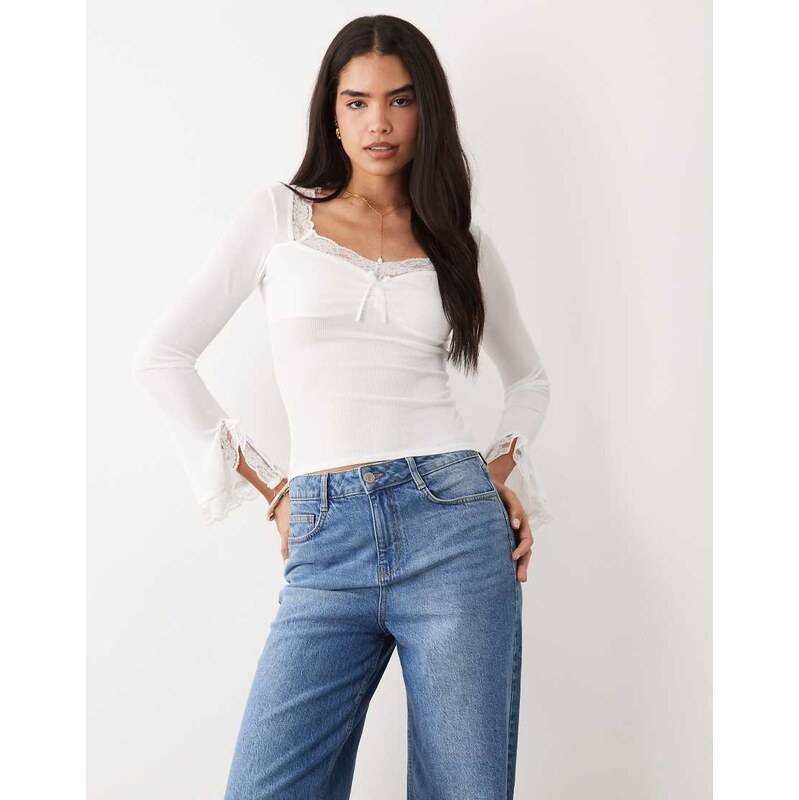Fashionkilla exclusive cotton rich lace trim ruched front flare