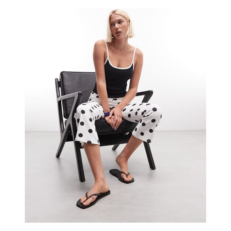 COLLUSION flared foldover capri in white polka dot 115547115