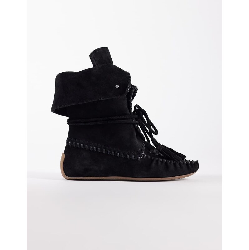 Bronx Savann-a fringe lace up ankle boots in black suede 115554874