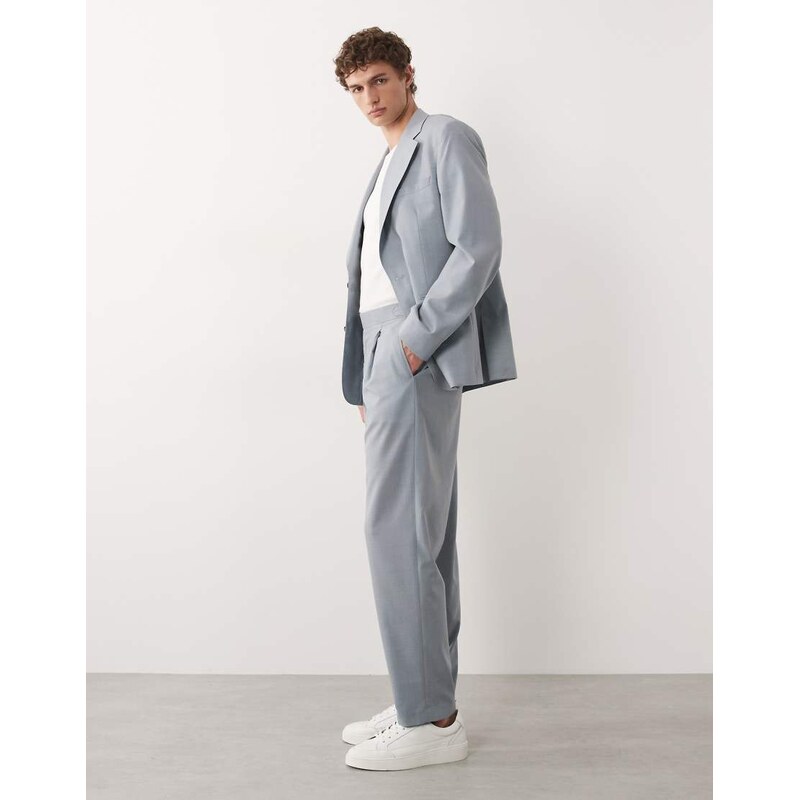 ASOS DESIGN premium relaxed tapered suit trousers in light blue