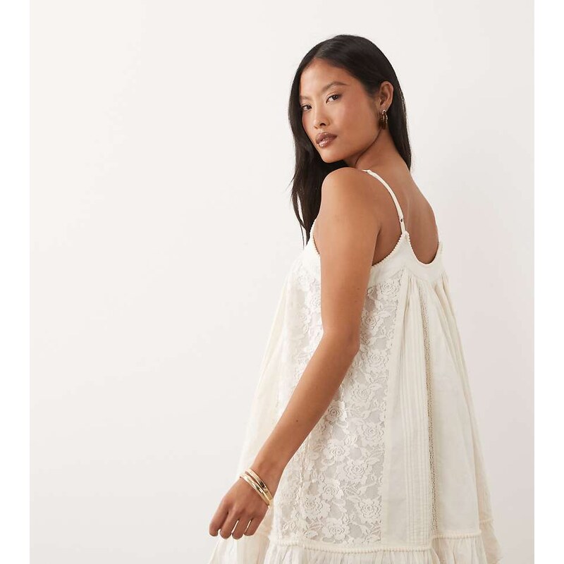 Miss Selfridge petite cami trapeze dress in cream-White