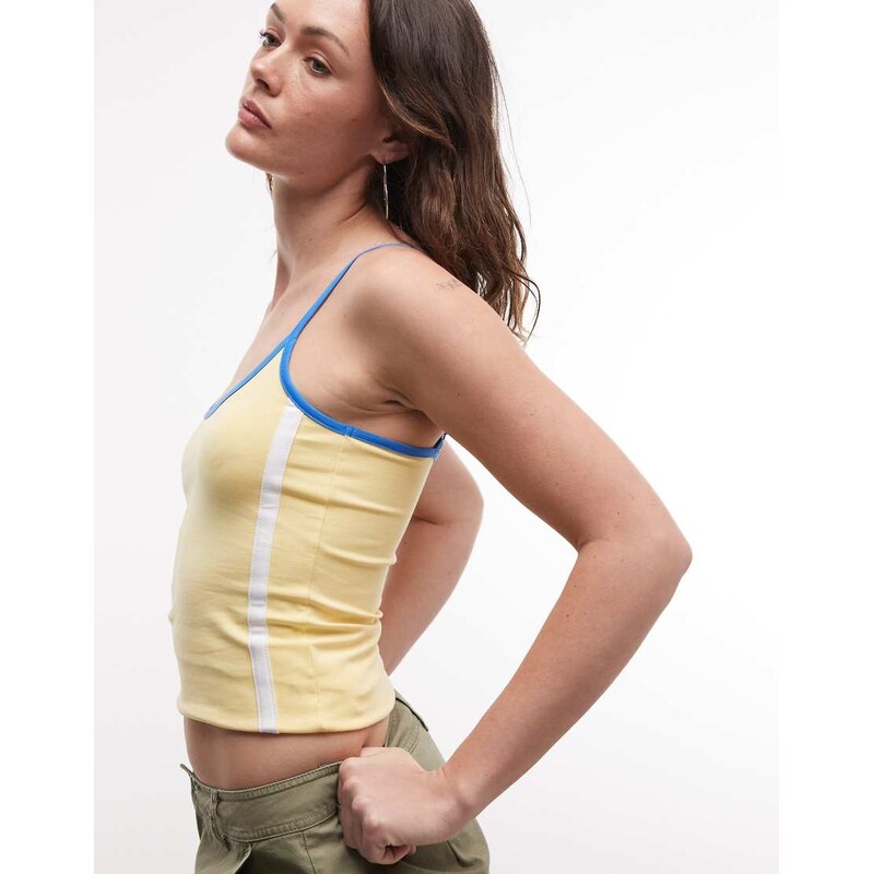 ASOS DESIGN sporty cami with stripe side detail in yellow