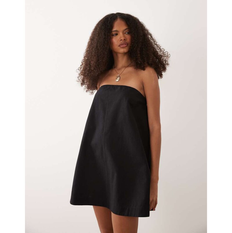 ASOS DESIGN cotton linen bandeau mini sundress in black