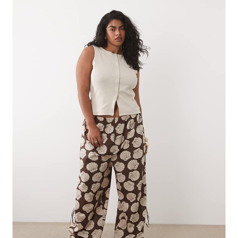 ASOS Curve ASOS DESIGN Curve beach trouser in shell print-Multi 115591630