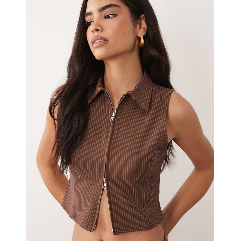 Missyempire tailored zip through waistcoat co-ord in chocolate 115712049