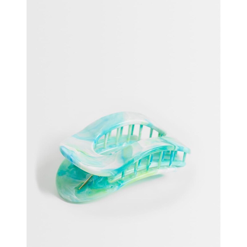 DesignB London marbled barette clip in turqoise green-Blue