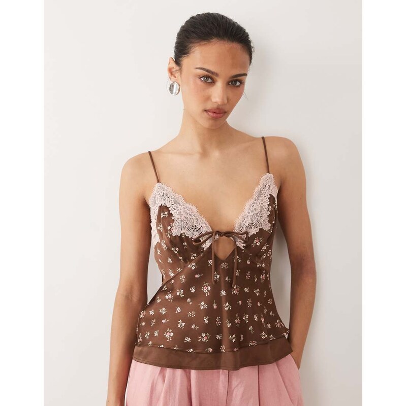 Abercrombie & Fitch reversible cami top in floral print-Brown 115604983