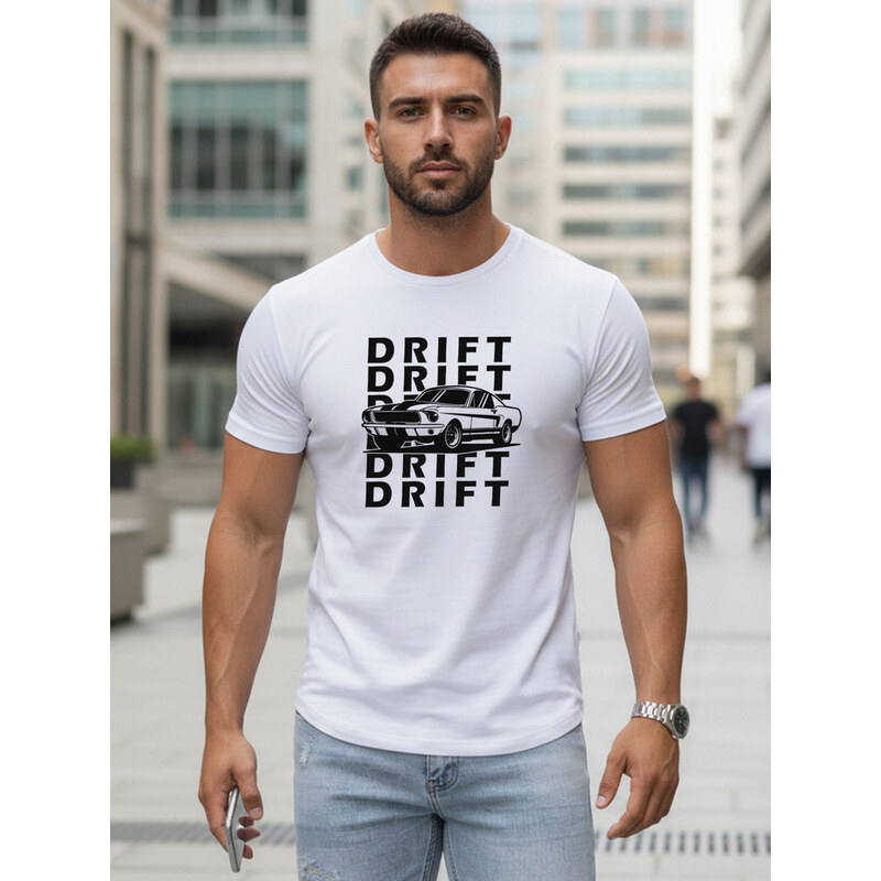 DRIFT FashionStreet pánské bavlněné tričko s potiskem bílé