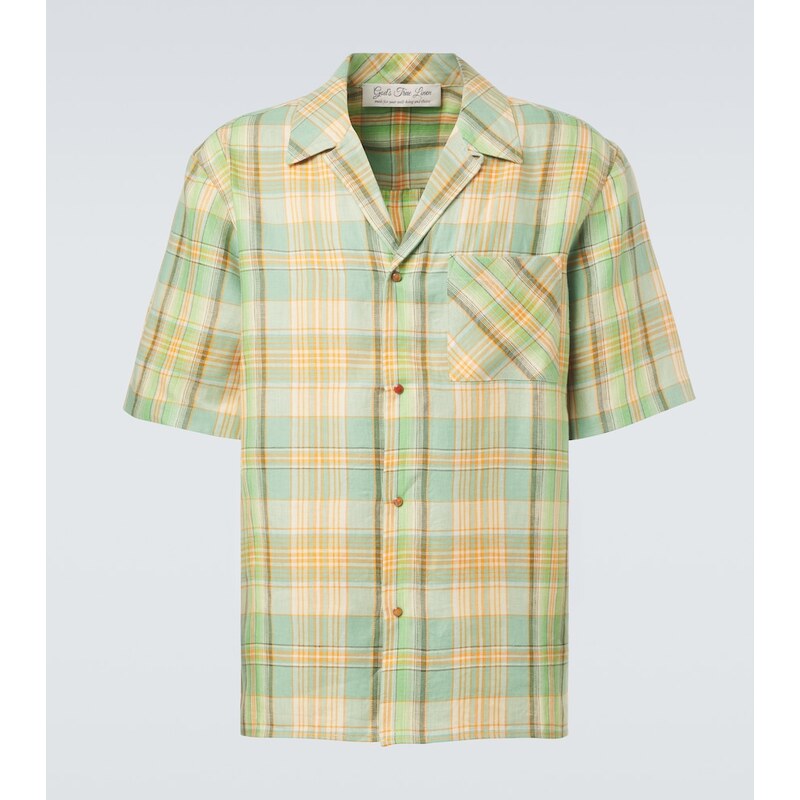 Gods True Cashmere Plaid linen shirt with carnelian