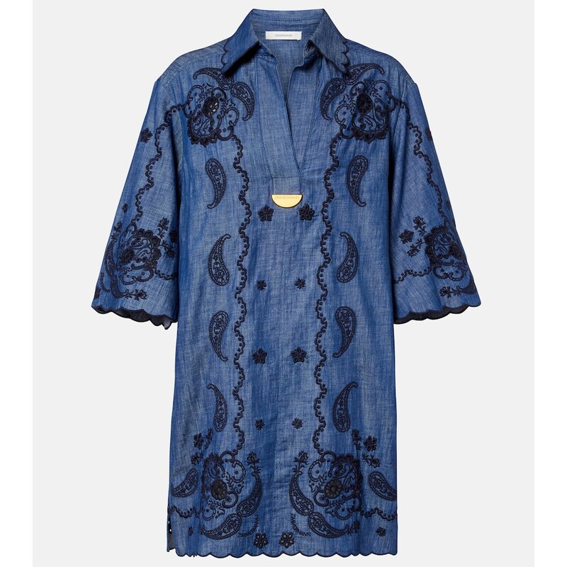 Zimmermann Embroidered cotton chambray minidress
