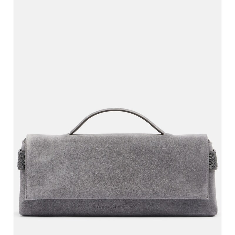 Brunello Cucinelli Monili Small embellished suede top-handle bag