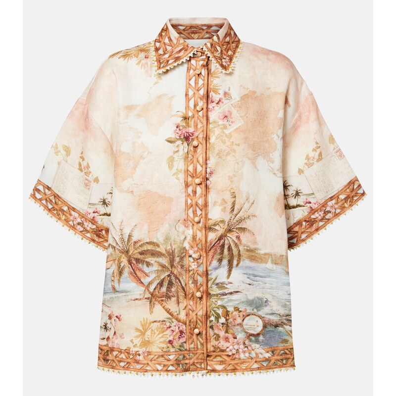 Zimmermann Mahon printed linen bowling shirt