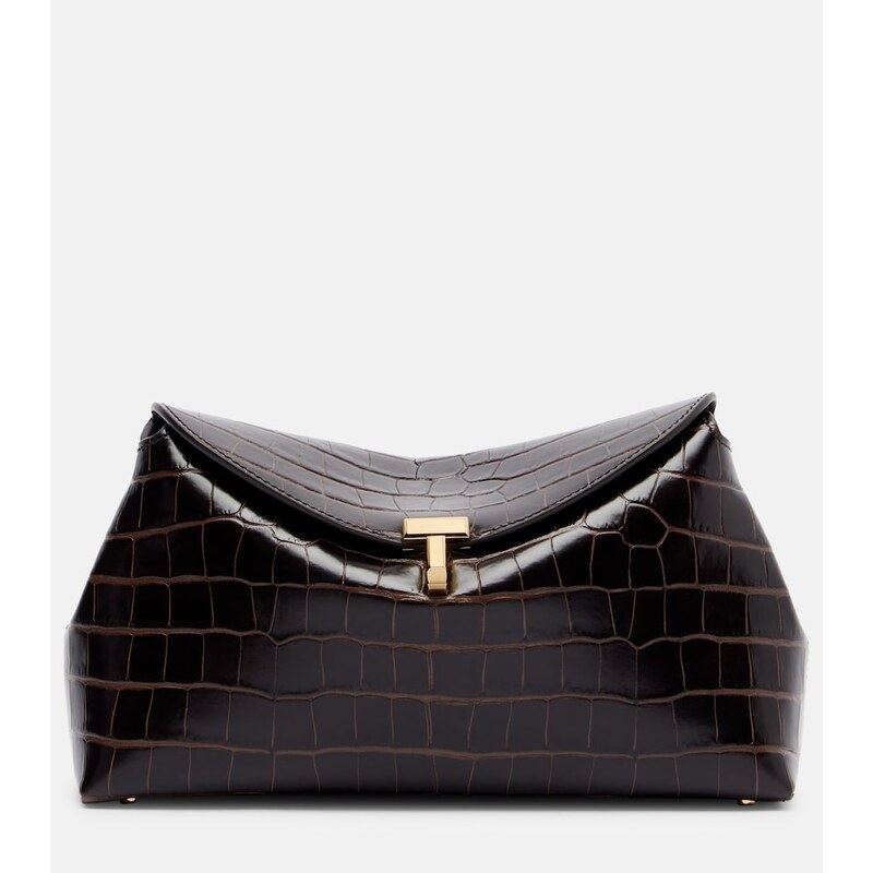 Toteme T-Lock croc-effect leather clutch