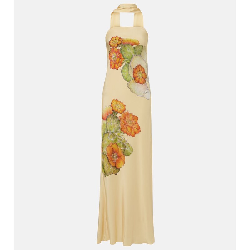 Rodarte Scarf-detail floral silk crÃªpe gown