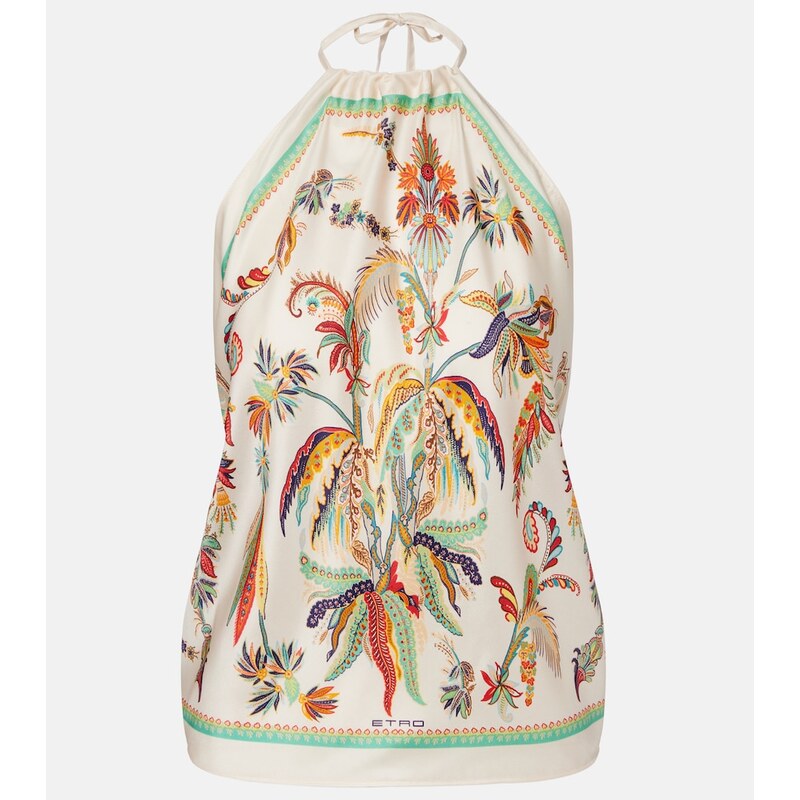 Etro Printed halterneck silk top