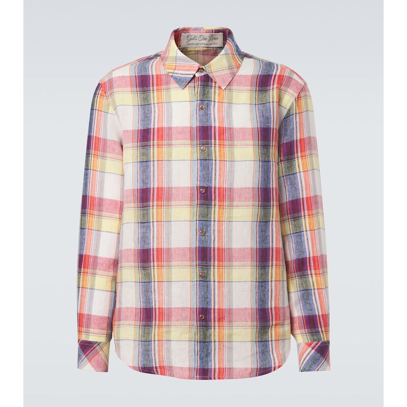 Gods True Cashmere Daybreak plaid linen shirt with sunstone