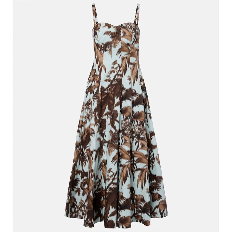 Oscar de la Renta Printed cotton-blend poplin midi dress