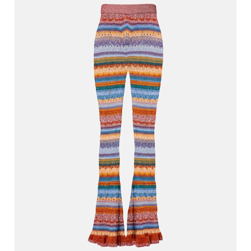 Etro Crochet striped cotton flared pants