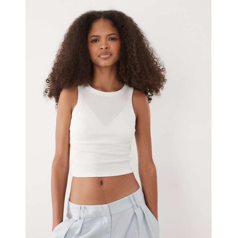Brave Soul ribbed crop vest top in white 115549522