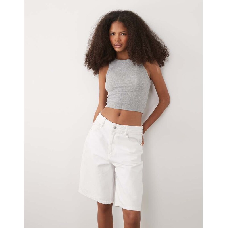 Brave Soul ribbed crop vest top in grey marl 115549523