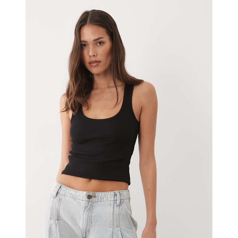 Brave Soul ribbed scoop neck vest top in black 115549524