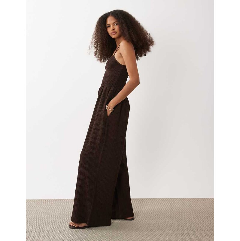 Brave Soul textured jersey jumpsuit with shirred bodice in