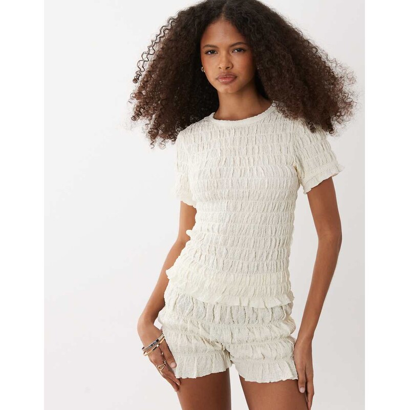 Brave Soul co-ord ruched short sleeve t-shirt with ruffle detail in 115549573