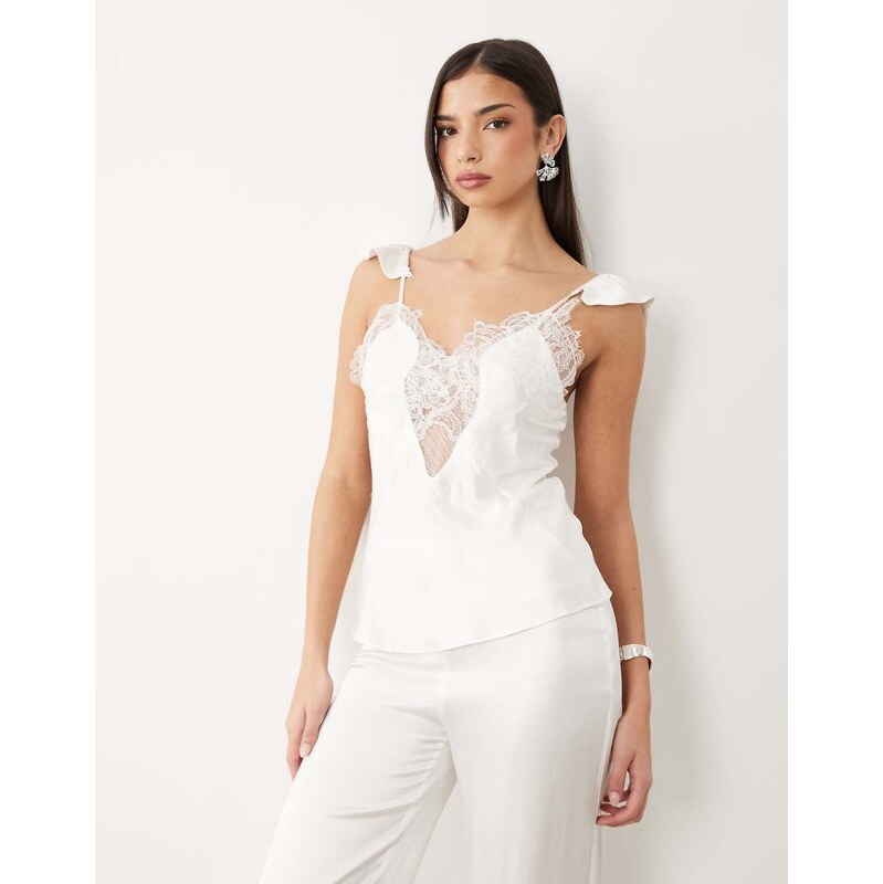 Bardot Ivy lace detail v-neck frill strap camisole co-ord in orchid 115549843